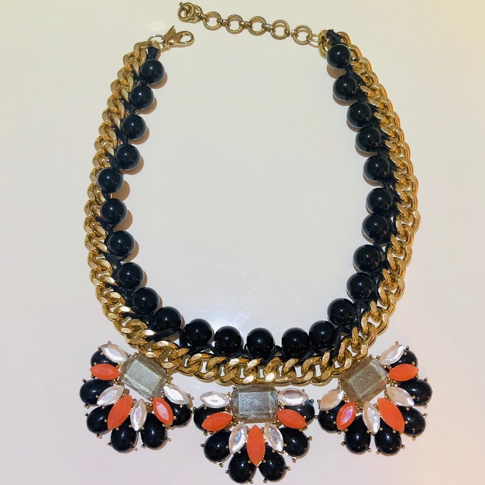 EXPRESS Fashion Necklace Gold/Black/OrangePink